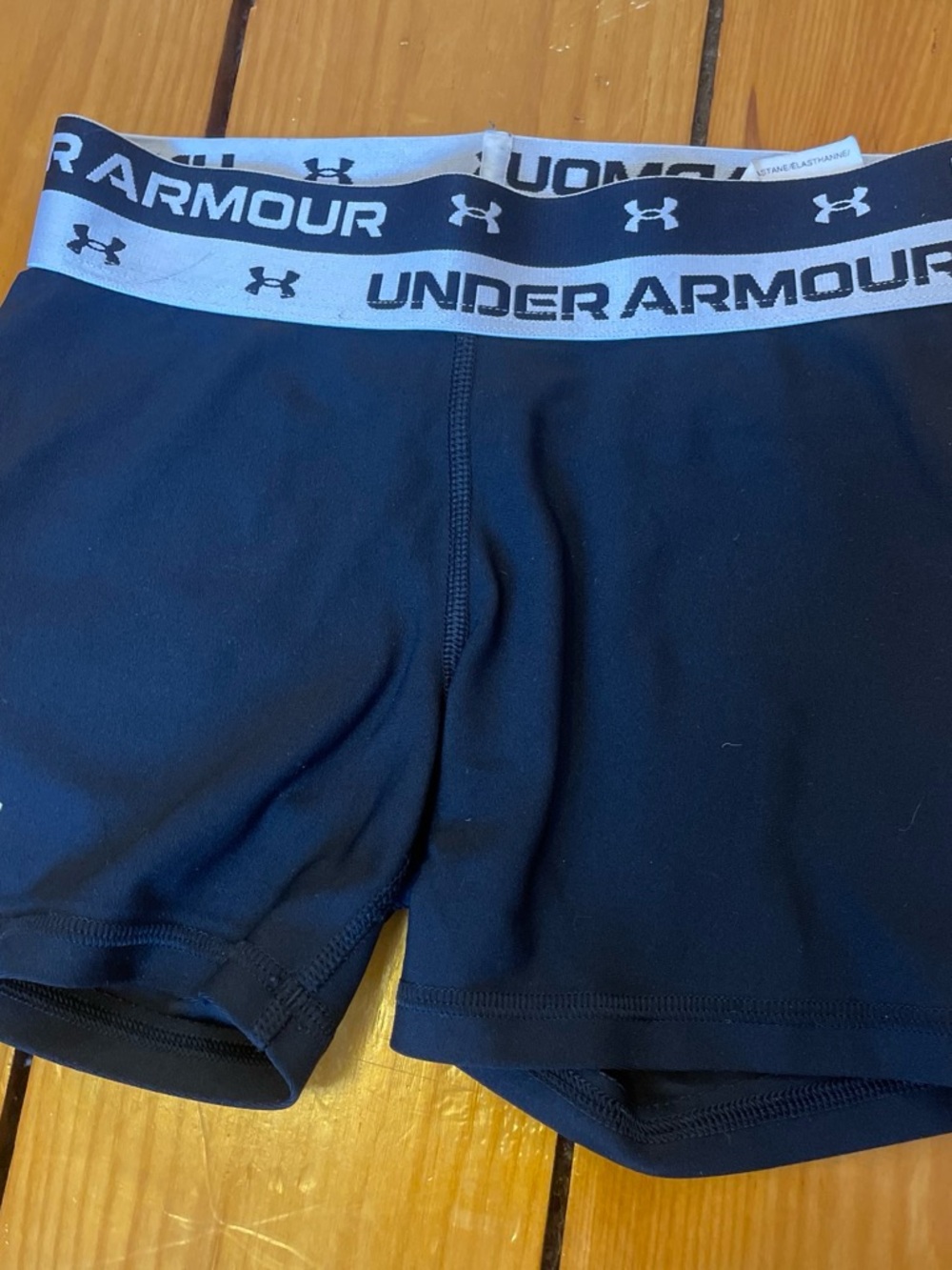 Under Armour Women's Black Shorts with White Branded Waistband